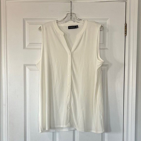 Nina Leonard Tops - Nina Leonard Cream Sleeveless Button-Front Blouse